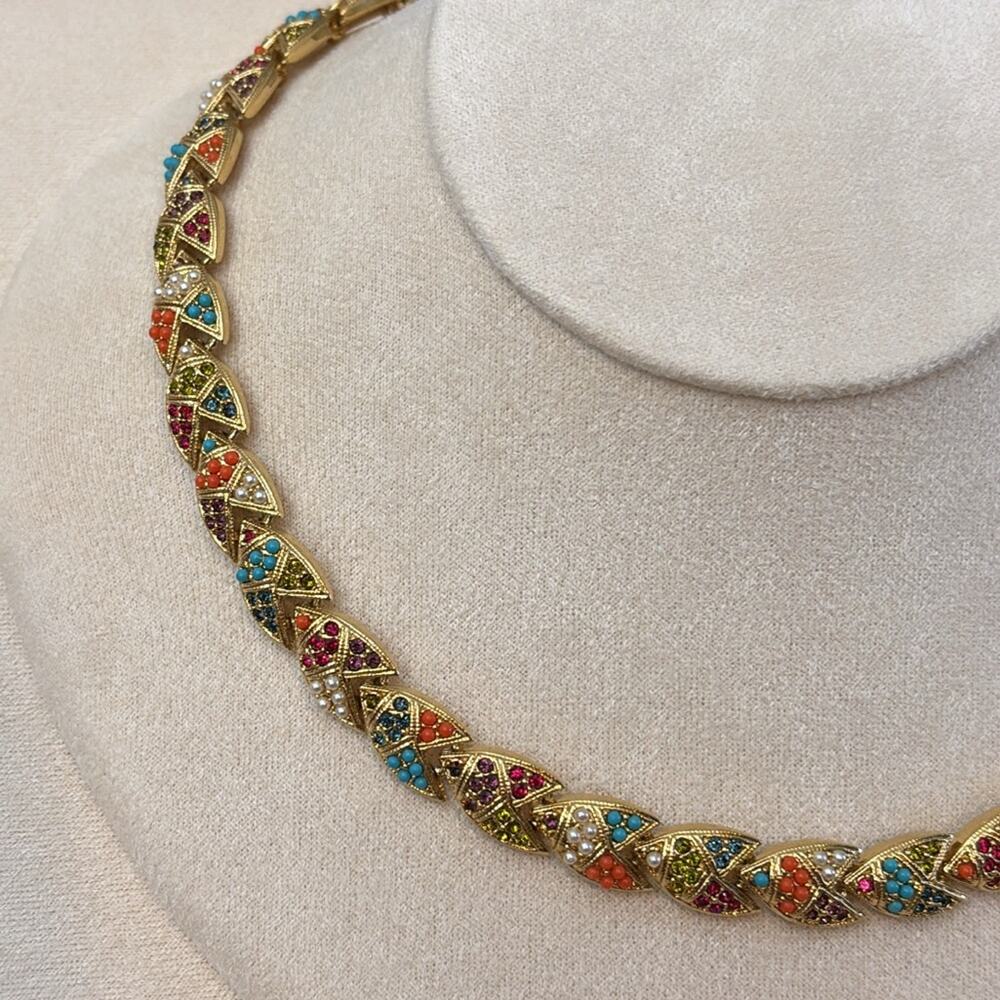 D’Orlan Gold Multicolor Gemstone Necklace - Elegant Women's Jewelry - Picture 2 of 3
